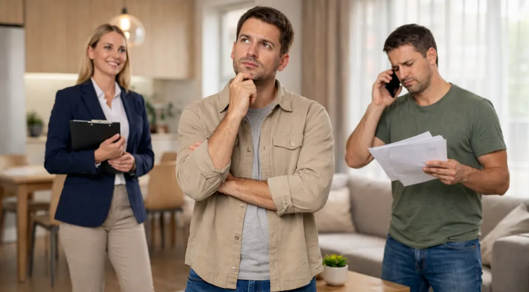 A person deciding whether to use a real estate agent or sell a property independently